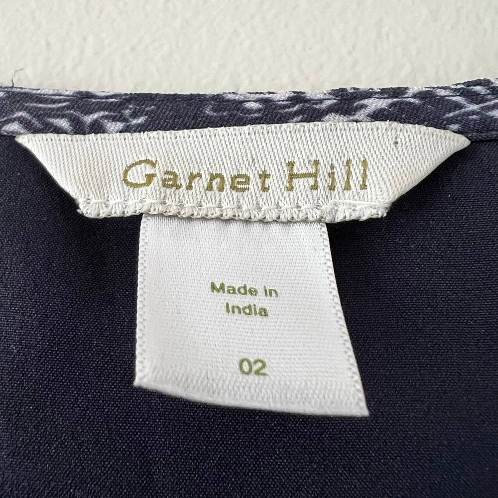 Garnet Hill Bohemian Pocket-Detail Dress Size 2 Navy Paisley Print 3/4 Sleeve - Picture 2 of 9